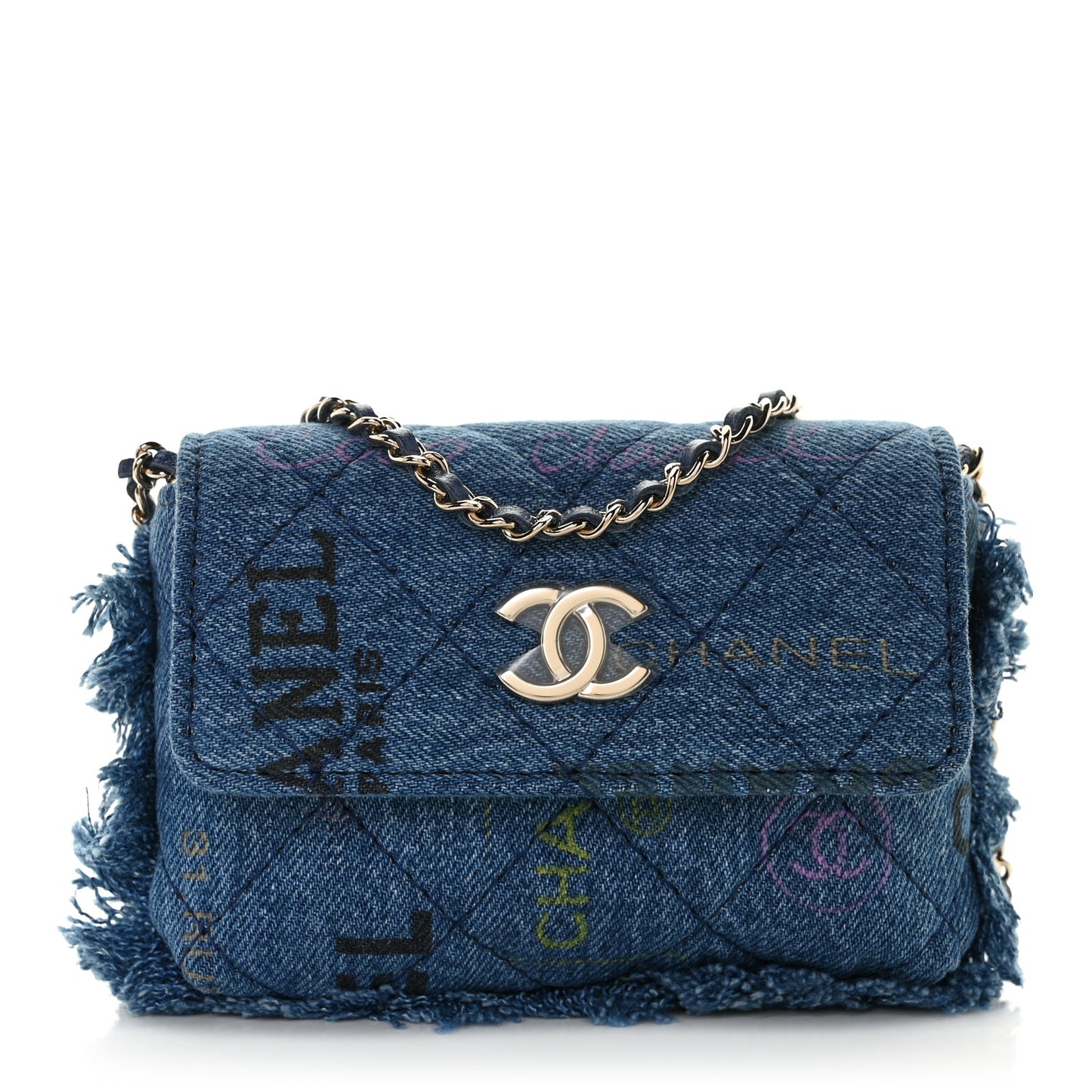 Denim Quilted Denim Mood Clutch With Chain Blue Multicolor