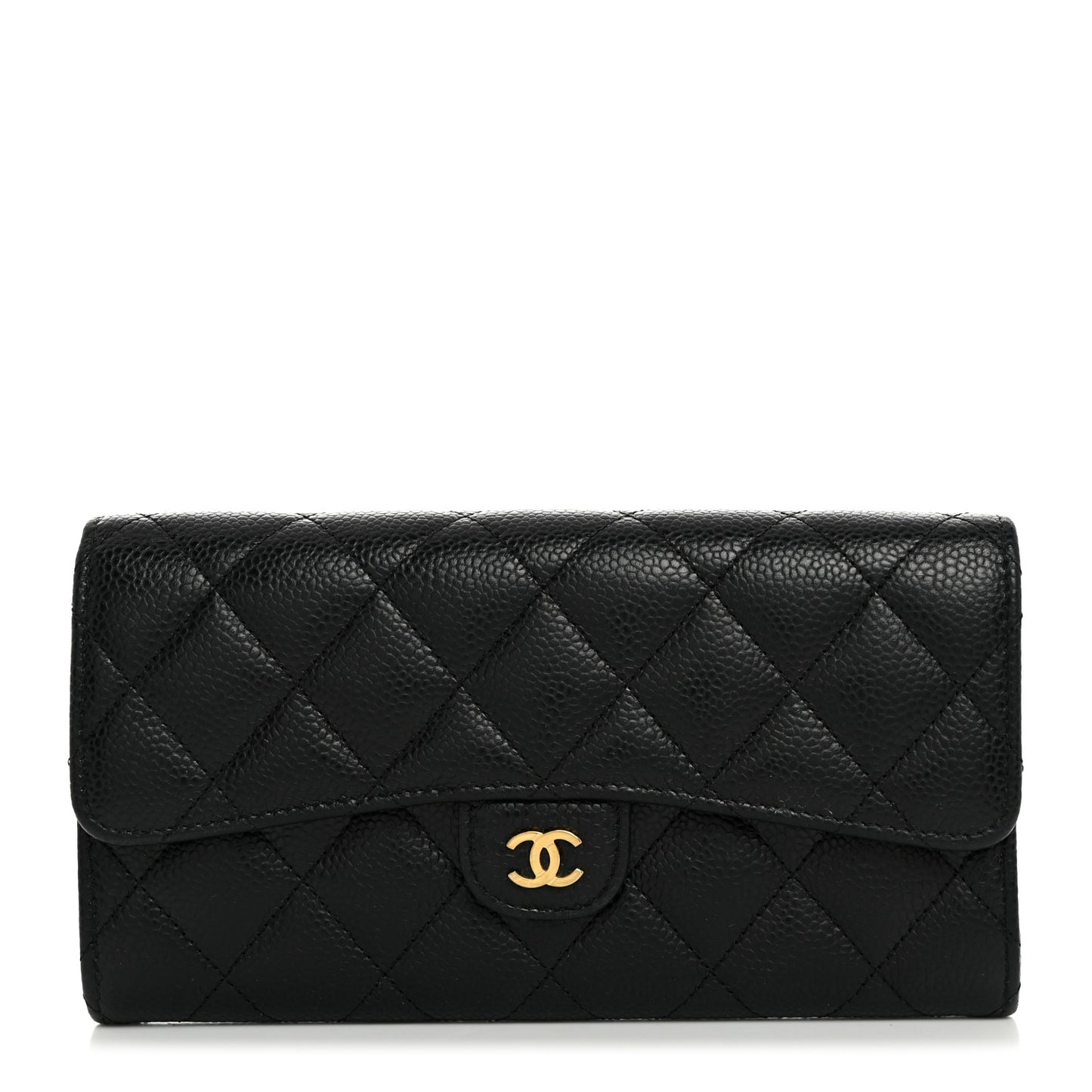 Caviar Quilted Large Gusset Flap Wallet Black