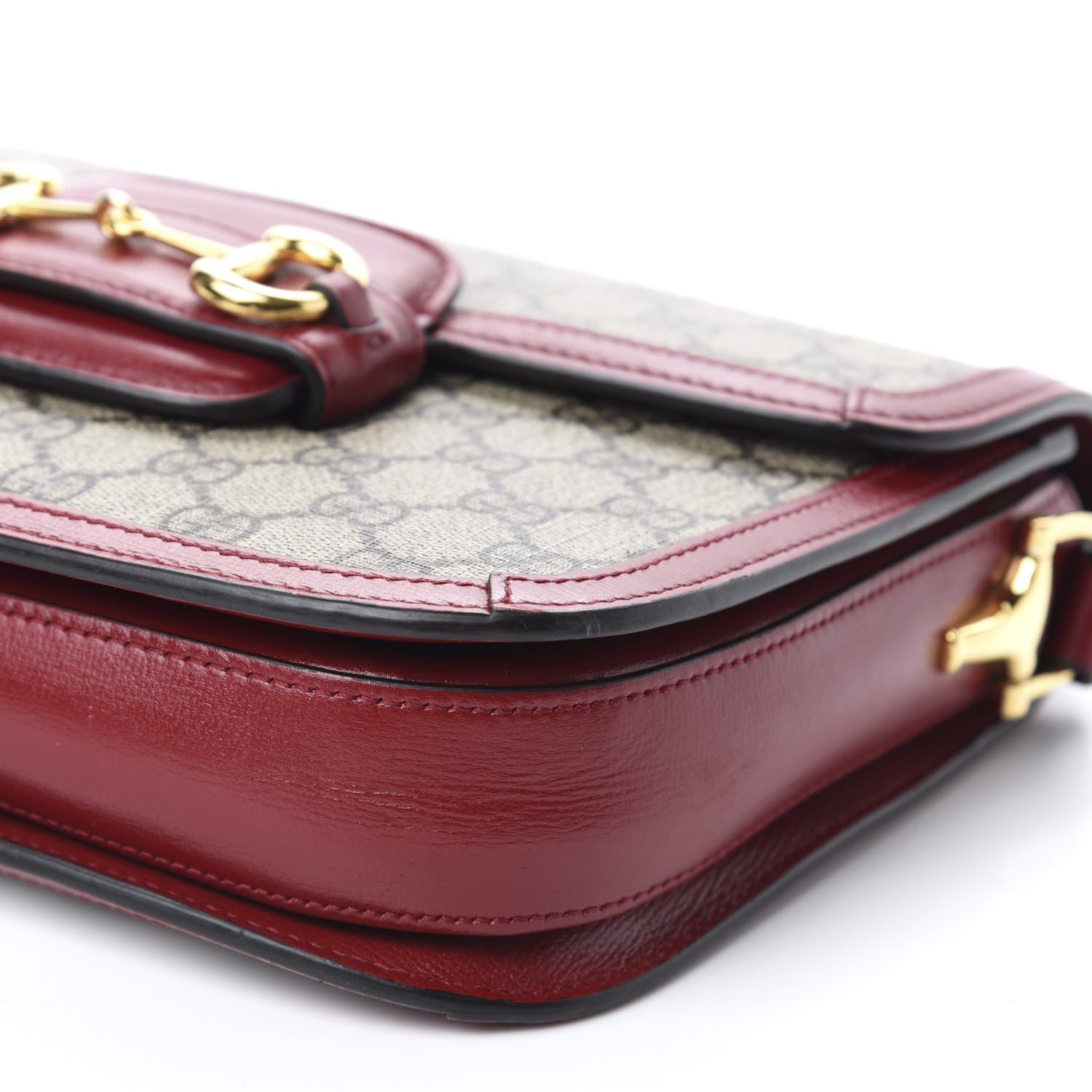 Gucci GG Supreme Monogram Azalea Calfskin Horsebit 1955 Shoulder Bag Beige Ebony New Cherry Red 8 of 15