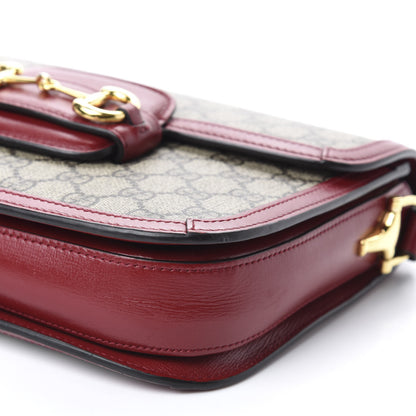 Gucci GG Supreme Monogram Azalea Calfskin Horsebit 1955 Shoulder Bag Beige Ebony New Cherry Red 8 of 15