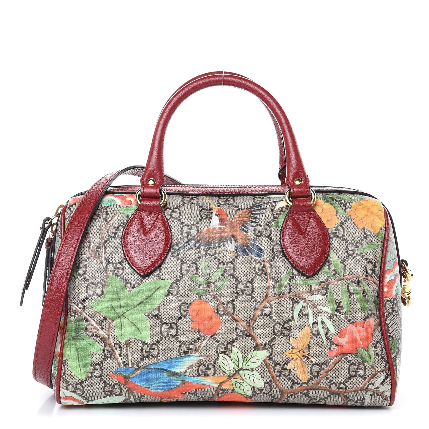 GG Supreme Monogram Tian Small Boston Beige Multicolor Red