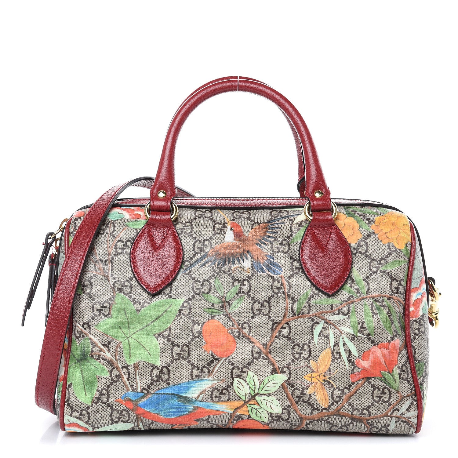 Gucci GG Supreme Monogram Tian Small Boston Beige Multicolor Red 1 of 13