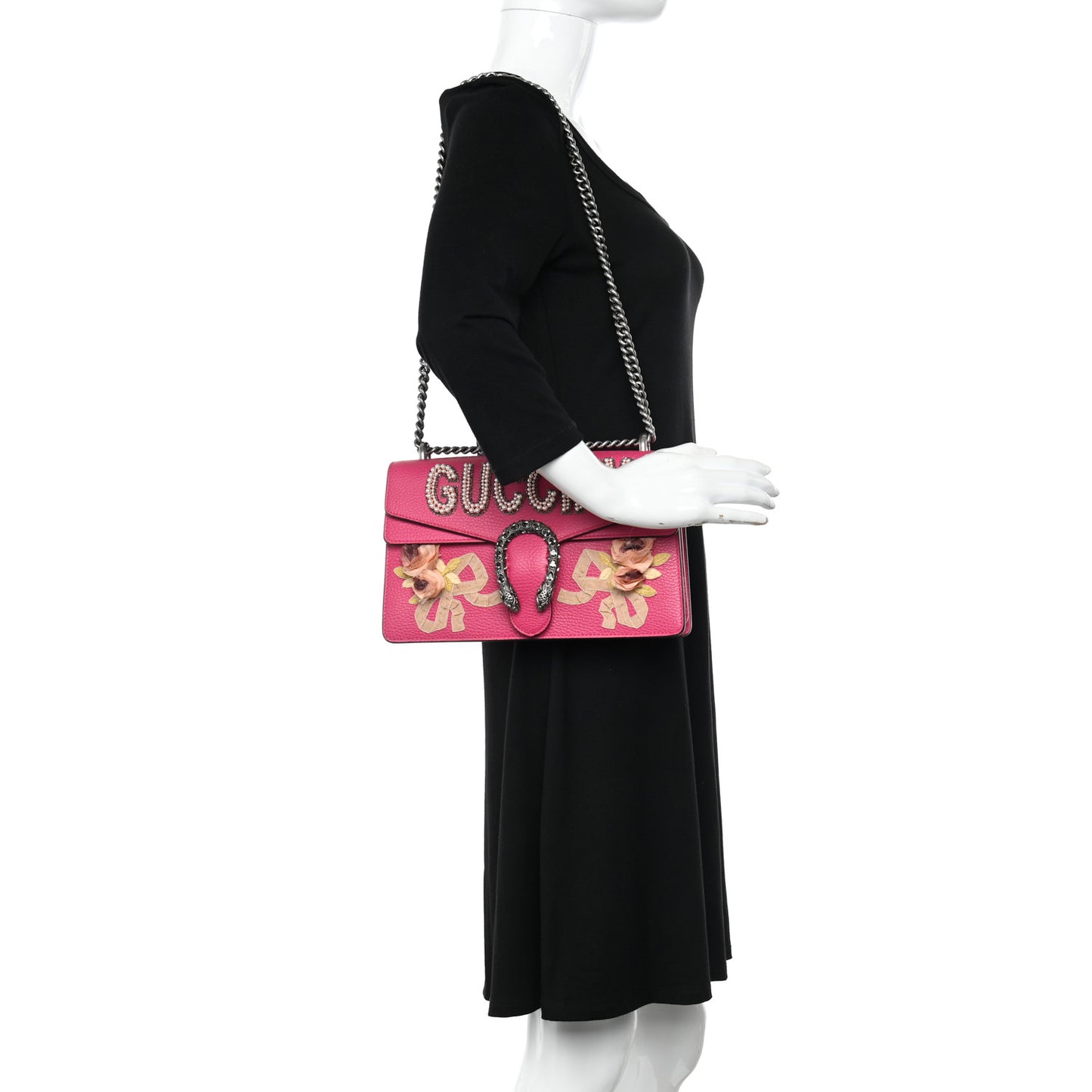 Pebbled Calfskin Embellished Guccify Small Dionysus Shoulder Bag Rosa