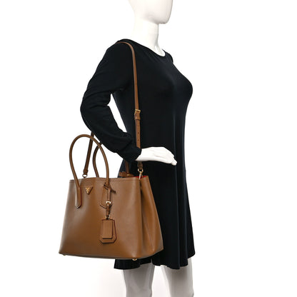 Prada Saffiano Cuir Medium Double Bag Noisette Papaya 2 of 10