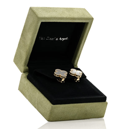 Van Cleef & Arpels 18K Yellow Gold Mother of Pearl Vintage Alhambra Earrings 5 of 5
