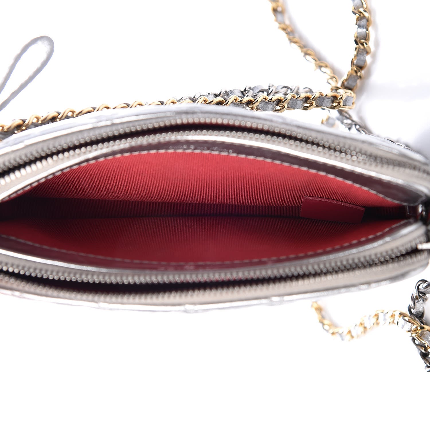 Chanel Metallic Lambskin Calfskin Quilted Small Gabrielle Clutch With Chain Silver 7 of 13
