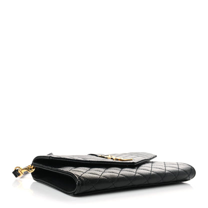 Saint Laurent Grain De Poudre Textured Mixed Matelasse Triquilt Monogram Clutch Black 4 of 10
