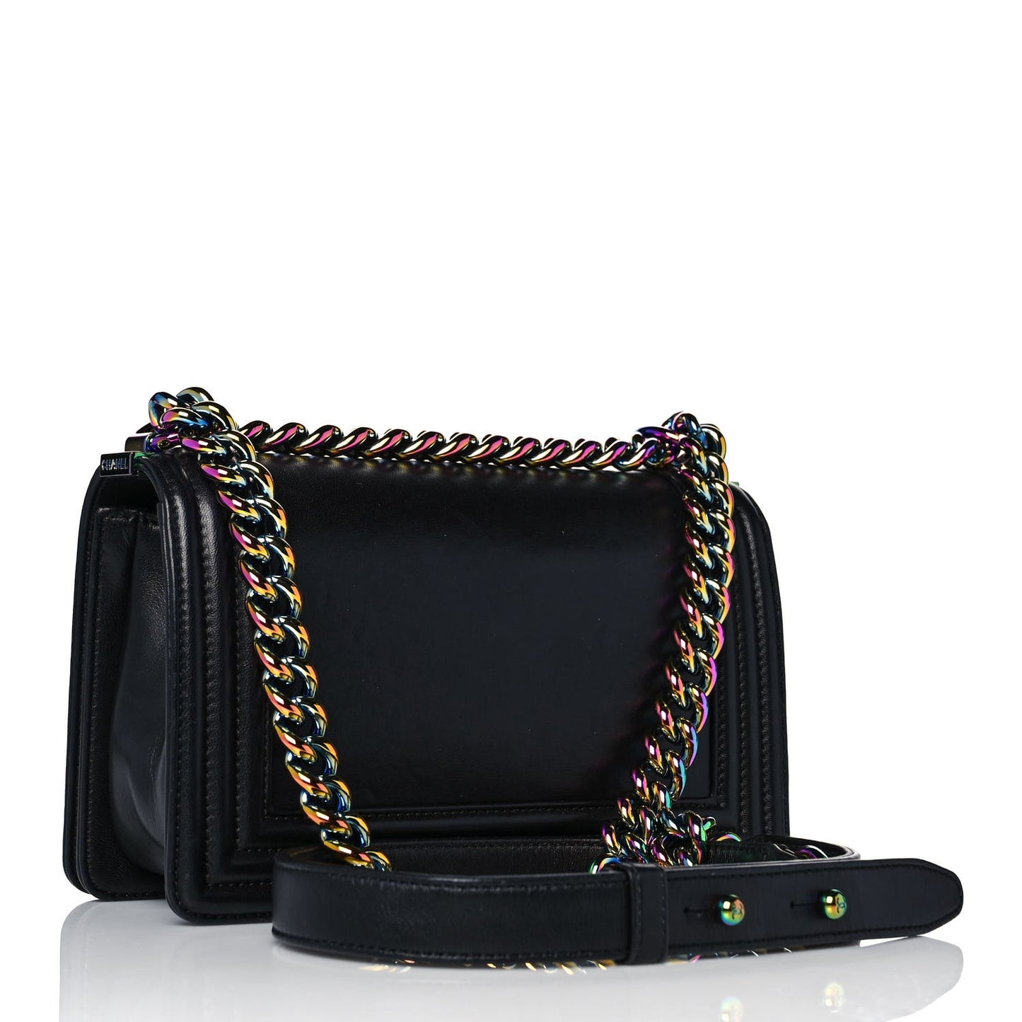 Lambskin LED Iridescent Metal Small Boy Flap Black Multicolor