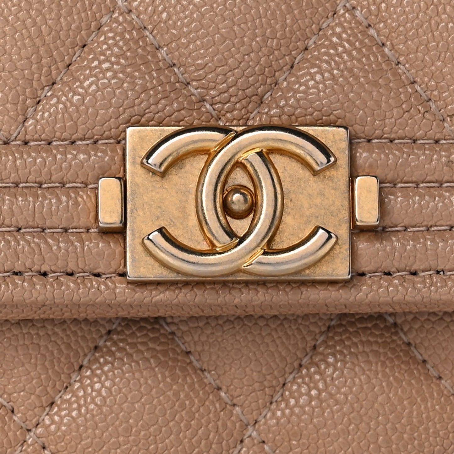 Caviar Quilted Compact Boy Flap Wallet Beige