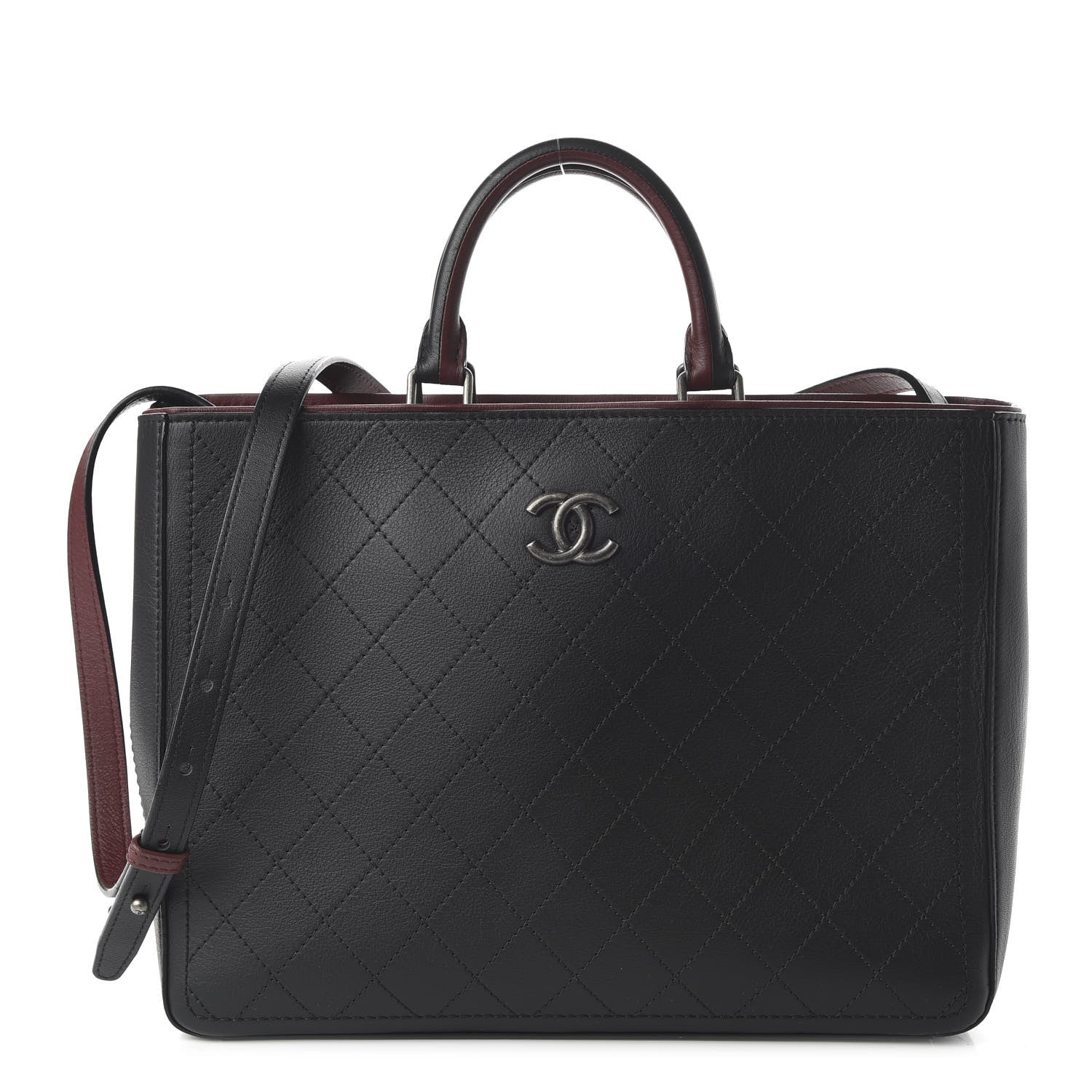 Chanel Bullskin Stitched Bi-Color Large Shopping Tote Black 1 of 11