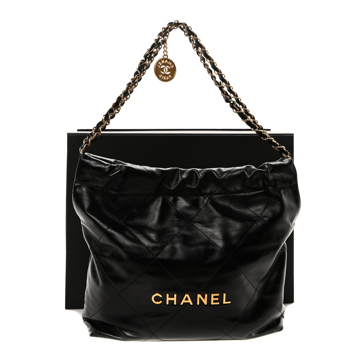 Shiny Calfskin Quilted Small Chanel 22 Black