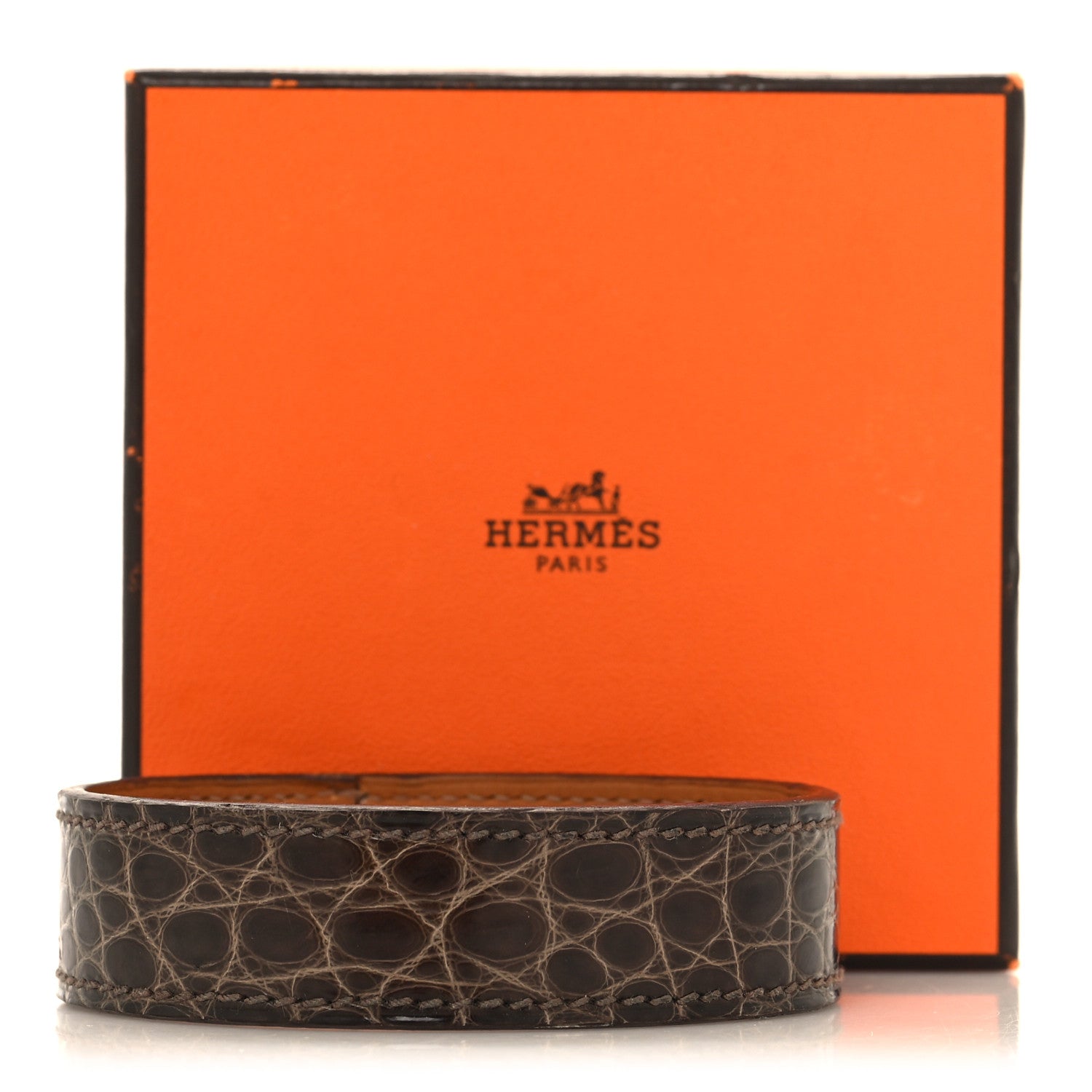 Hermes Matte Alligator Narrow Jack Bracelet M Chocolate 6 of 6