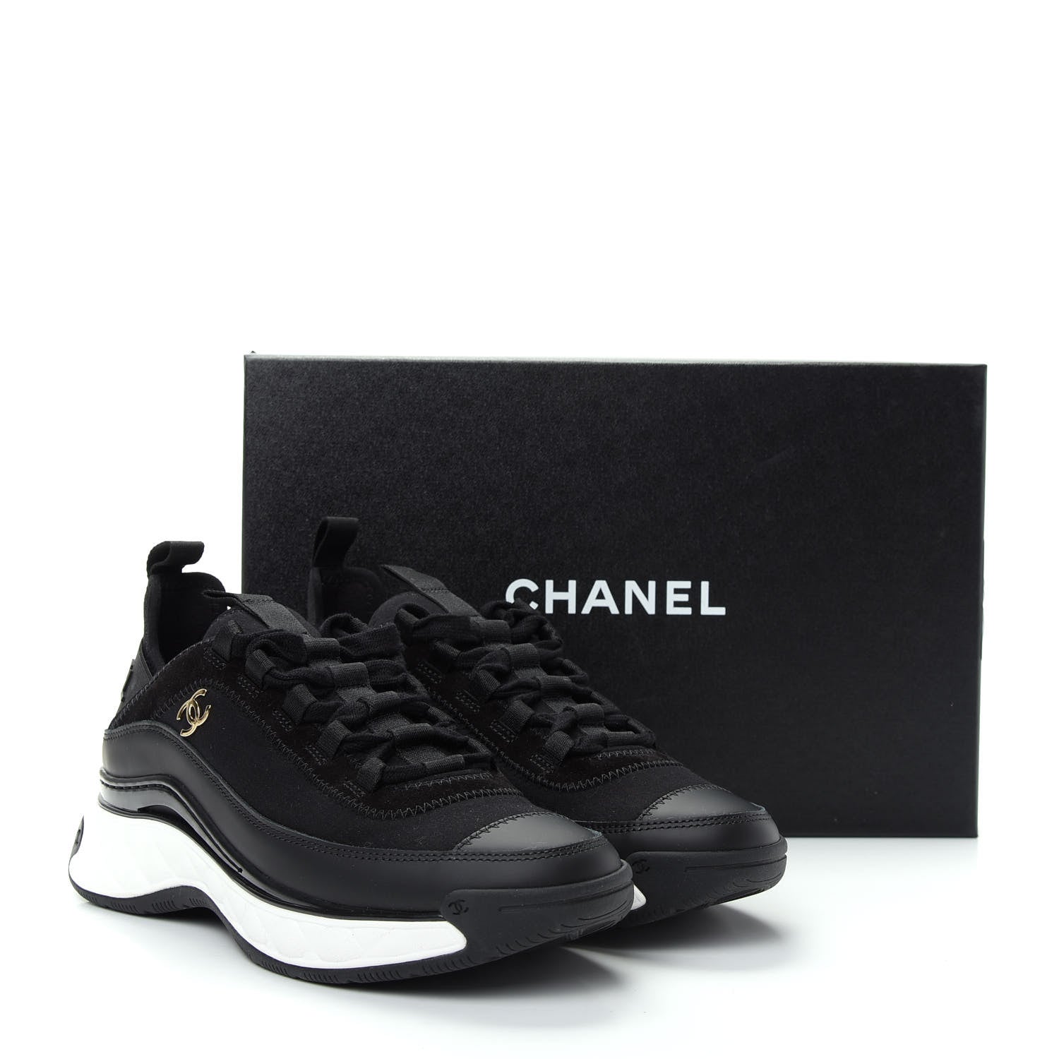 Chanel Velvet Calfskin Mixed Fibers CC Sneakers 37 Black 11 of 11