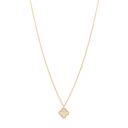 Van Cleef & Arpels 18K Yellow Gold Mother of Pearl Sweet Alhambra Pendant Necklace 1 of 5