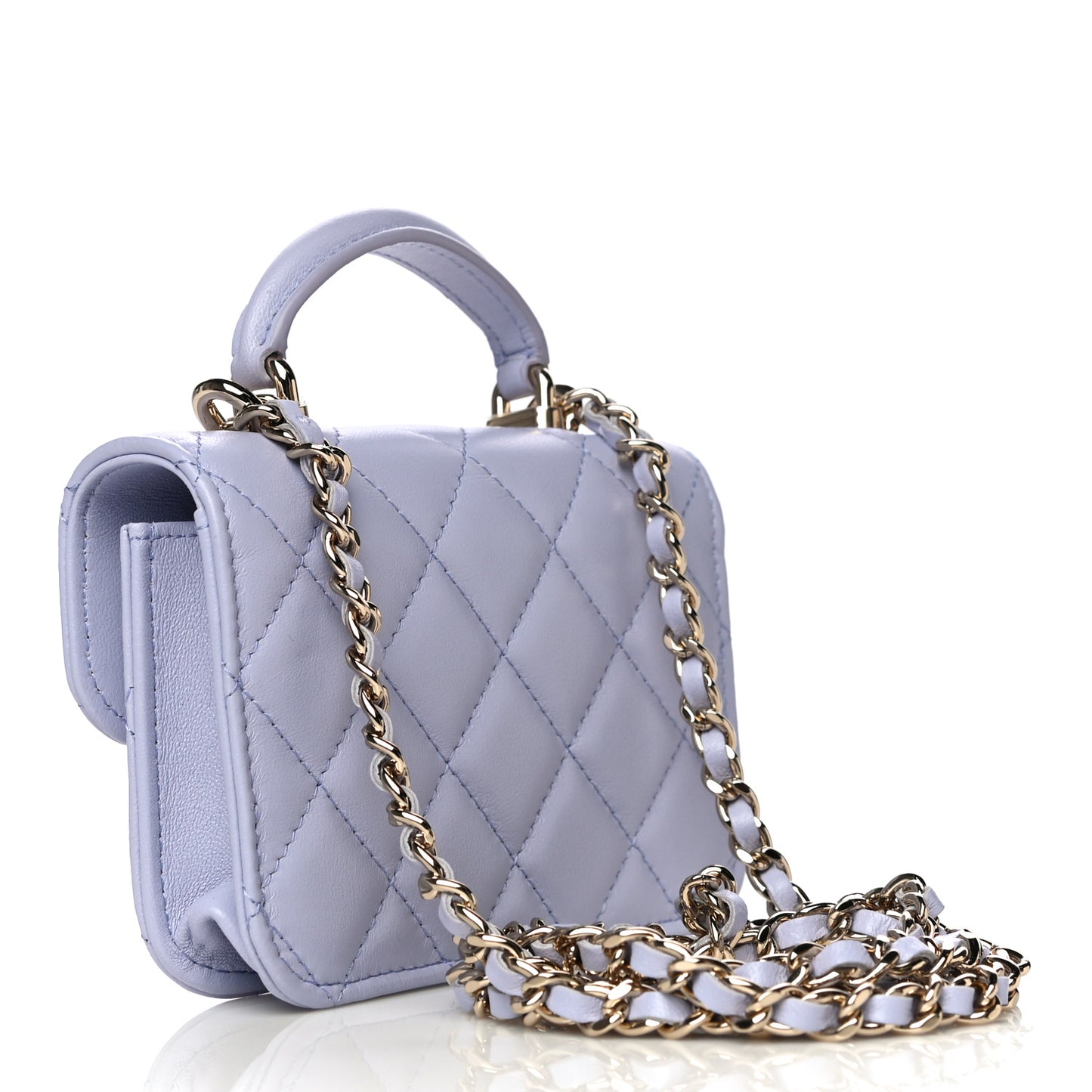Lambskin Quilted Top Handle Flap Coin Purse With Chain Light Purple