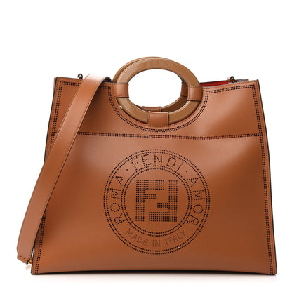 Fendi Vitello Liberty Plexiglass Stamp Patch Perforated Medium Runaway Shopper Tote Nocciola 1 of 9