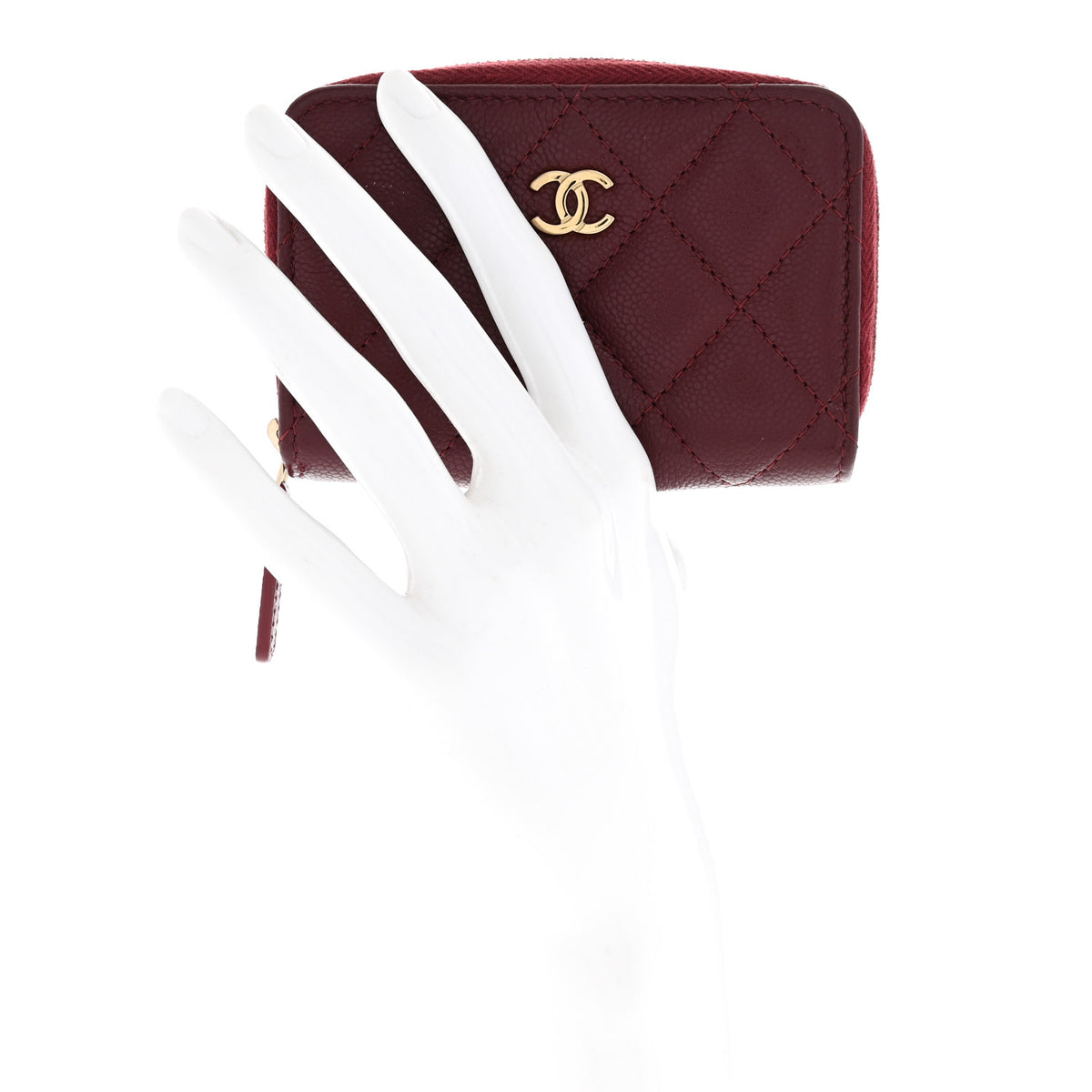 Chanel Caviar Quilted Zip Around Coin Purse Burgundy 2 of 8