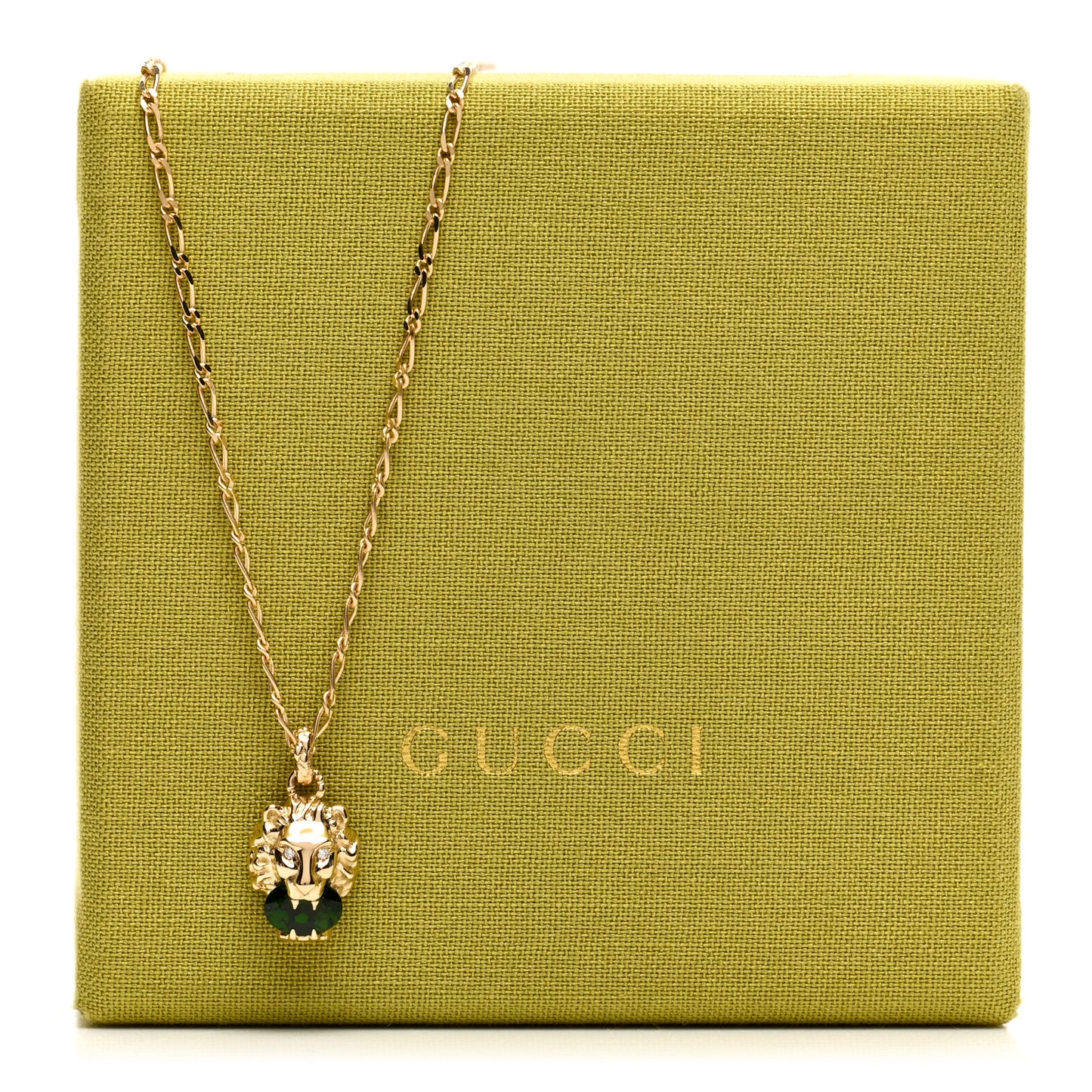 18K Yellow Gold Diamond Chrome Diopside Lion Head Necklace