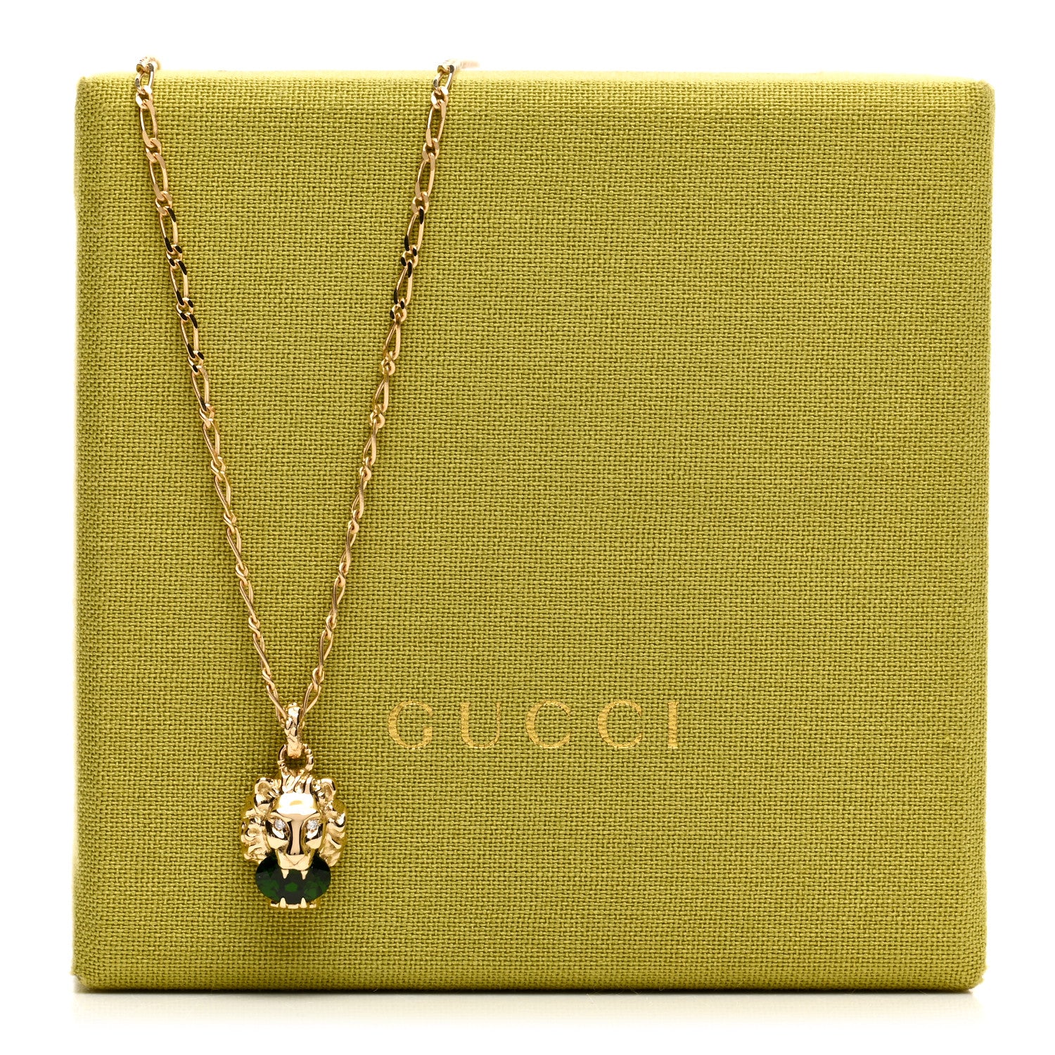 Gucci 18K Yellow Gold Diamond Chrome Diopside Lion Head Necklace 5 of 5