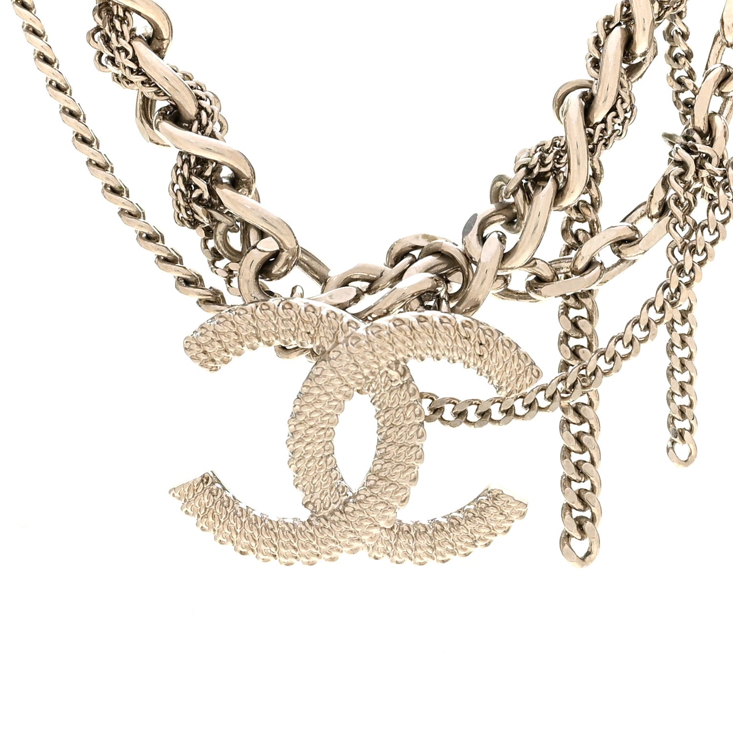 Metal Chain Link CC Multi Strand Choker Necklace Silver