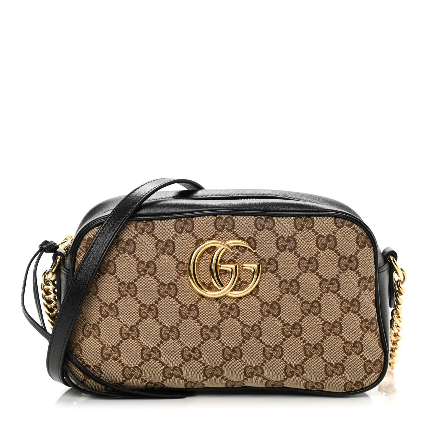 Monogram Matelasse Diagonal Small GG Marmont Chain Shoulder Bag Beige Black