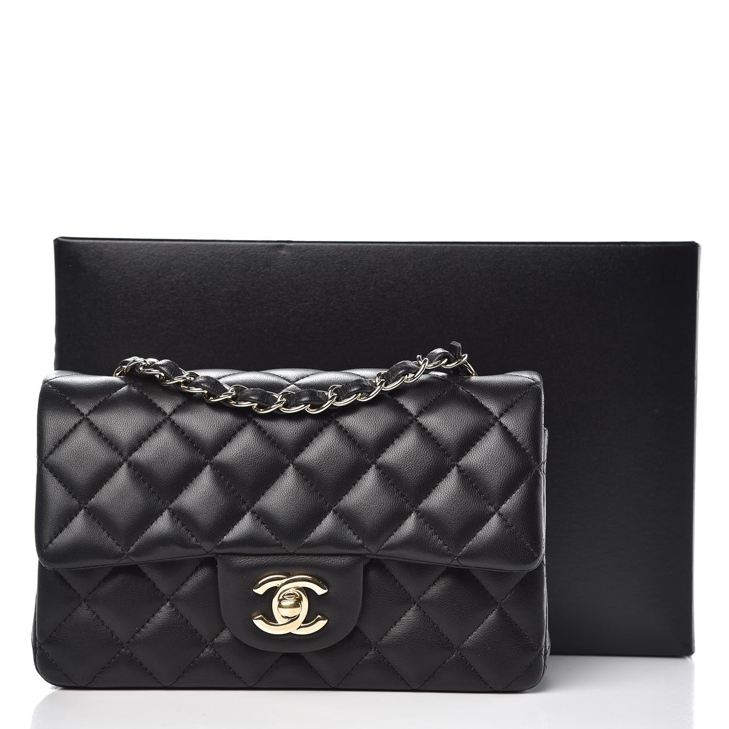 Lambskin Quilted Mini Rectangular Flap Black