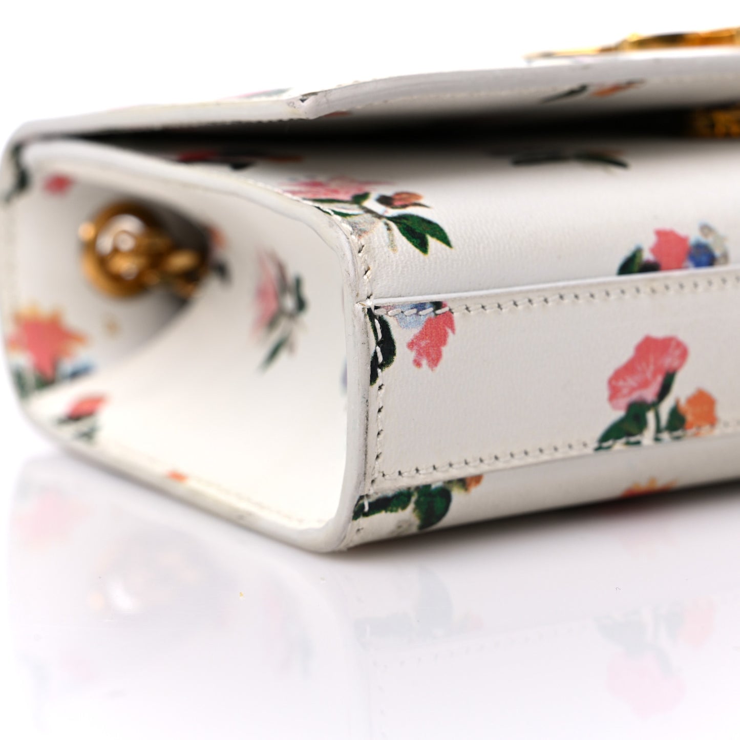 Calfskin Prairie Flower Printed Small Classic Monogram Kate Satchel White