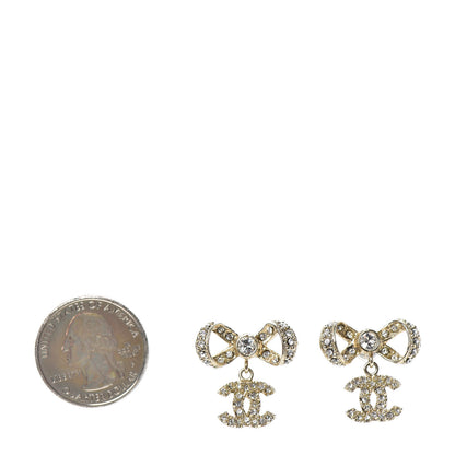 Chanel Crystal CC Bow Drop Earrings Gold 2 of 4