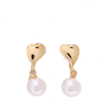 Mikimoto 18K Yellow Gold Akoya Pearl 6mm Heart Drop Screw Back Earrings 1 of 4