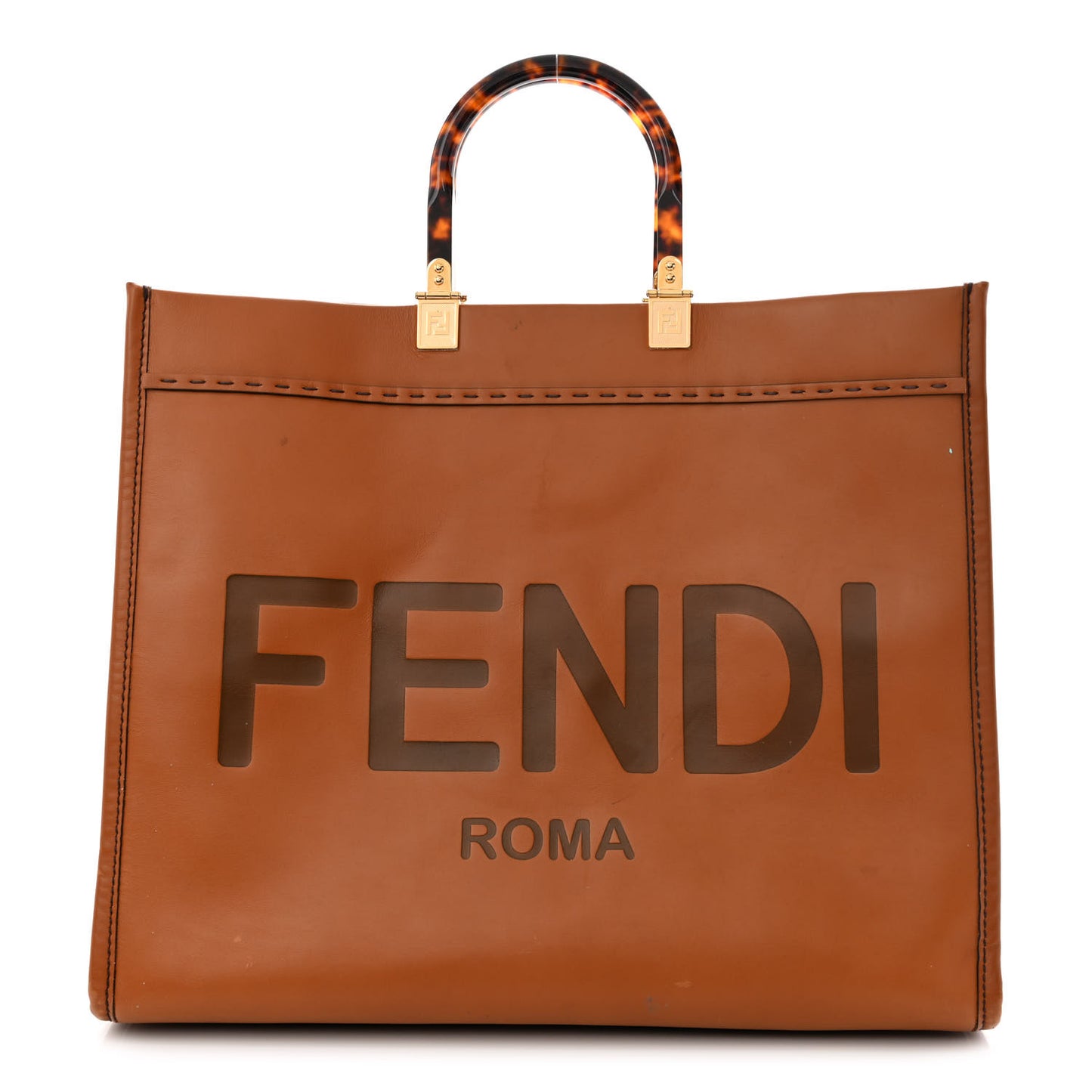 Vitello King Plexiglass Large Fendi Sunshine Shopper Tote Cuoio