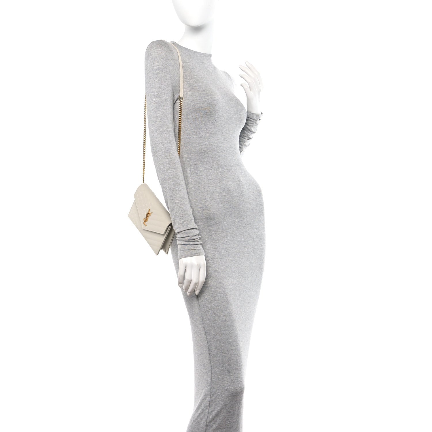 Saint Laurent Grain De Poudre Matelasse Chevron Monogram Envelope Chain Crema Soft 2 of 10