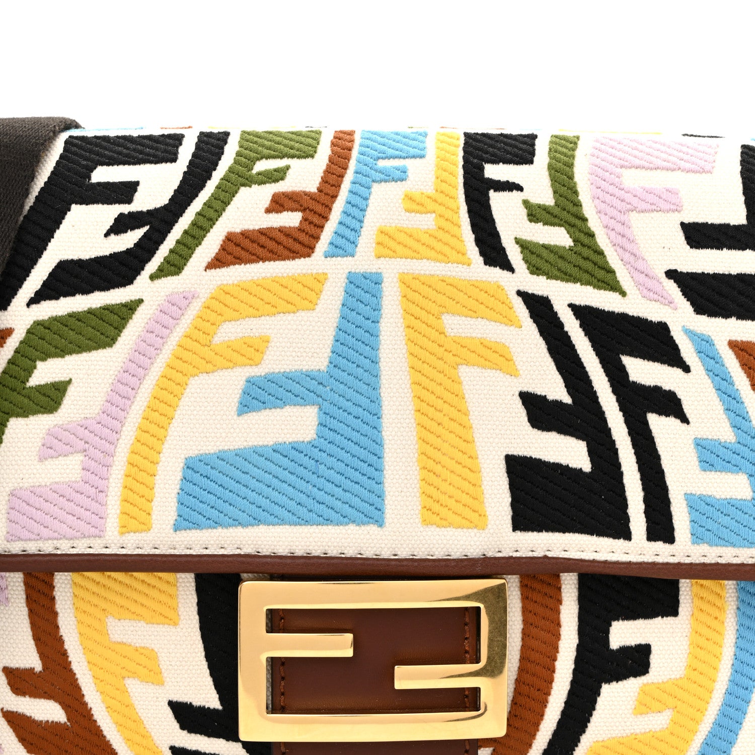 Fendi X SARA COLEMAN Canvas Vitello King Seta FF Fish Eye Embroidered Baguette Grezzo Multicolor Ghianda Grezzo Multicolor Ghianda 8 of 10