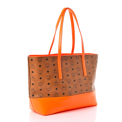 MCM Visetos Medium Geonautic Shopper Tote Cognac Neon Orange 3 of 12