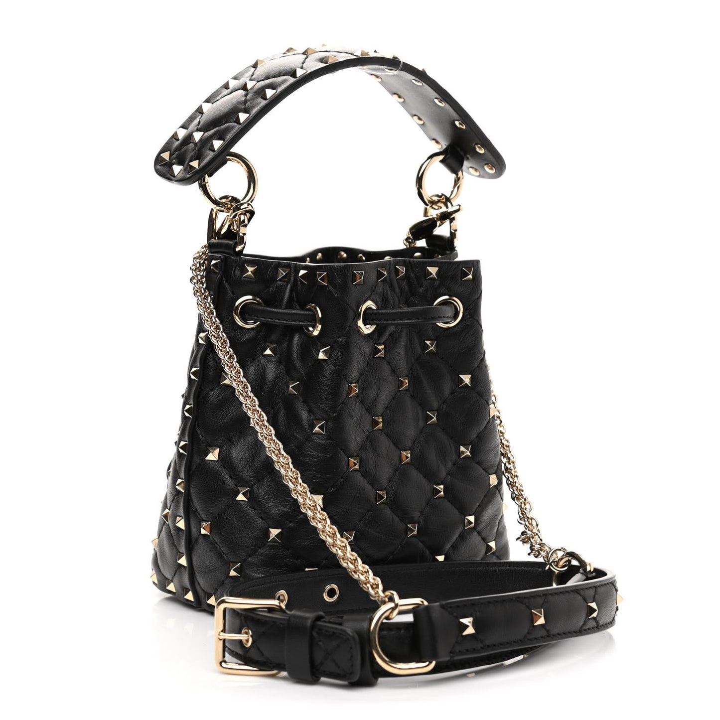 Nappa Mini Rockstud Spike Bucket Bag Black