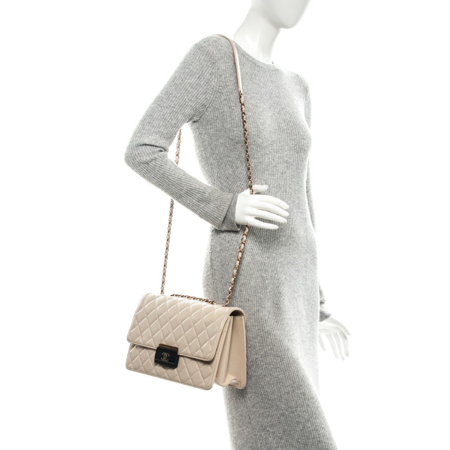 Chanel Sheepskin Quilted Large Beauty Lock Flap Beige Clair 2 of 9