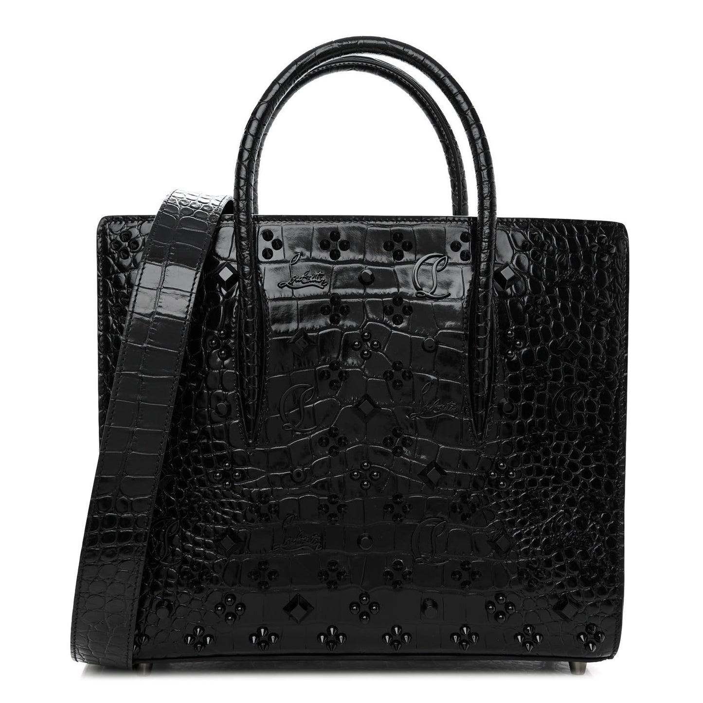 Calfskin Crocodile Embossed Studded Medium Paloma S Black