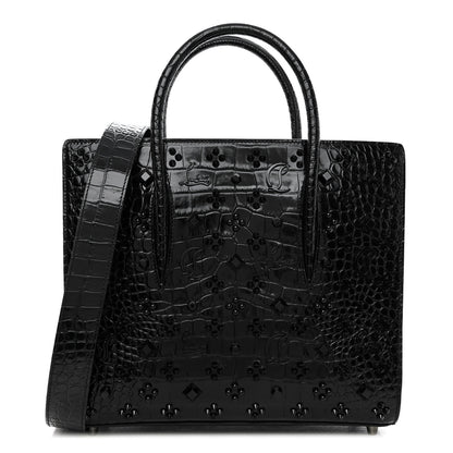 Christian Louboutin Calfskin Crocodile Embossed Studded Medium Paloma S Black 1 of 10