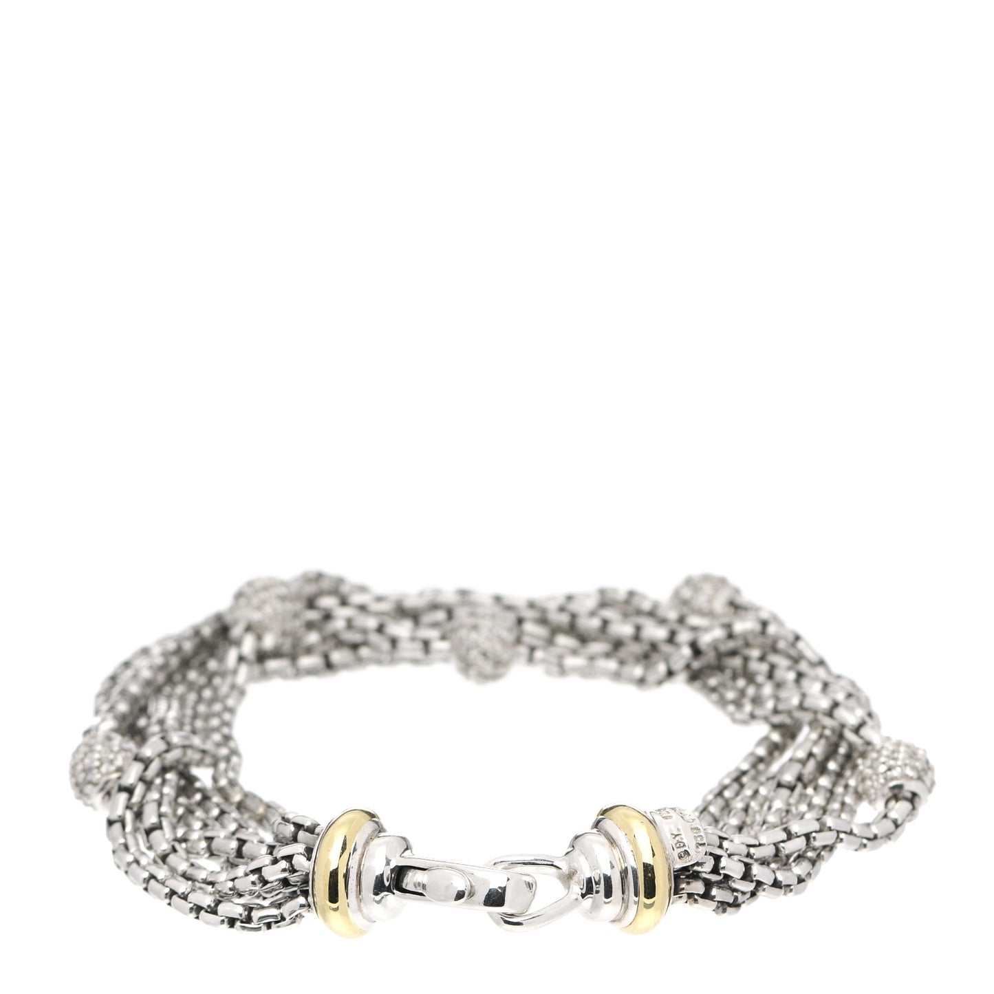 Sterling Silver 14K Yellow Gold Diamond Pave Bead Multi Strand Bracelet