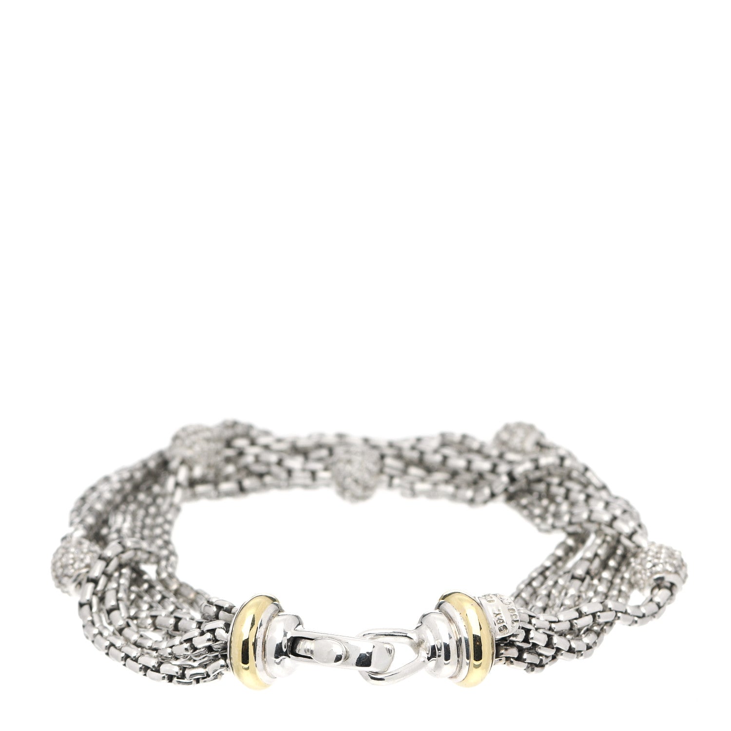 David Yurman Sterling Silver 14K Yellow Gold Diamond Pave Bead Multi Strand Bracelet 2 of 3