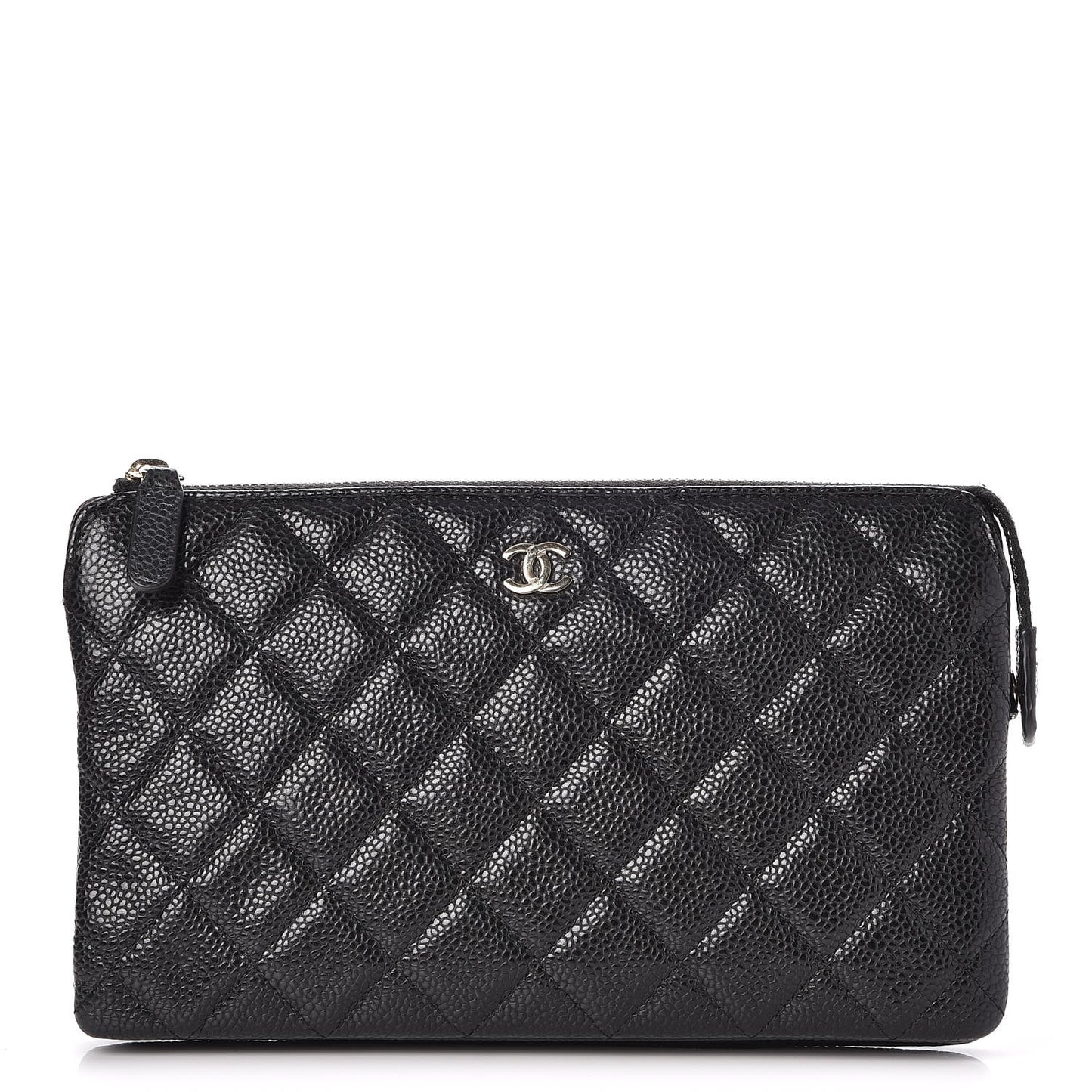 Caviar Quilted Large Zipped Clutch Black