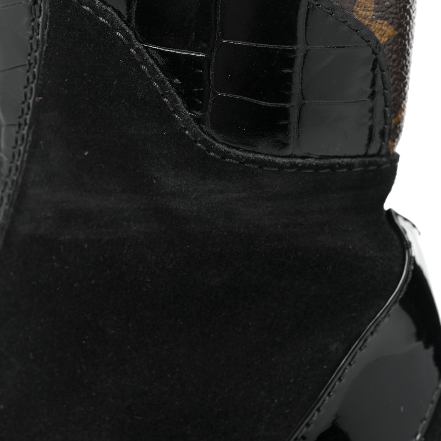 Louis Vuitton Suede Calfskin Crocodile Embossed Patent Monogram Laureate Platform Desert Boots 37 Black 12 of 14