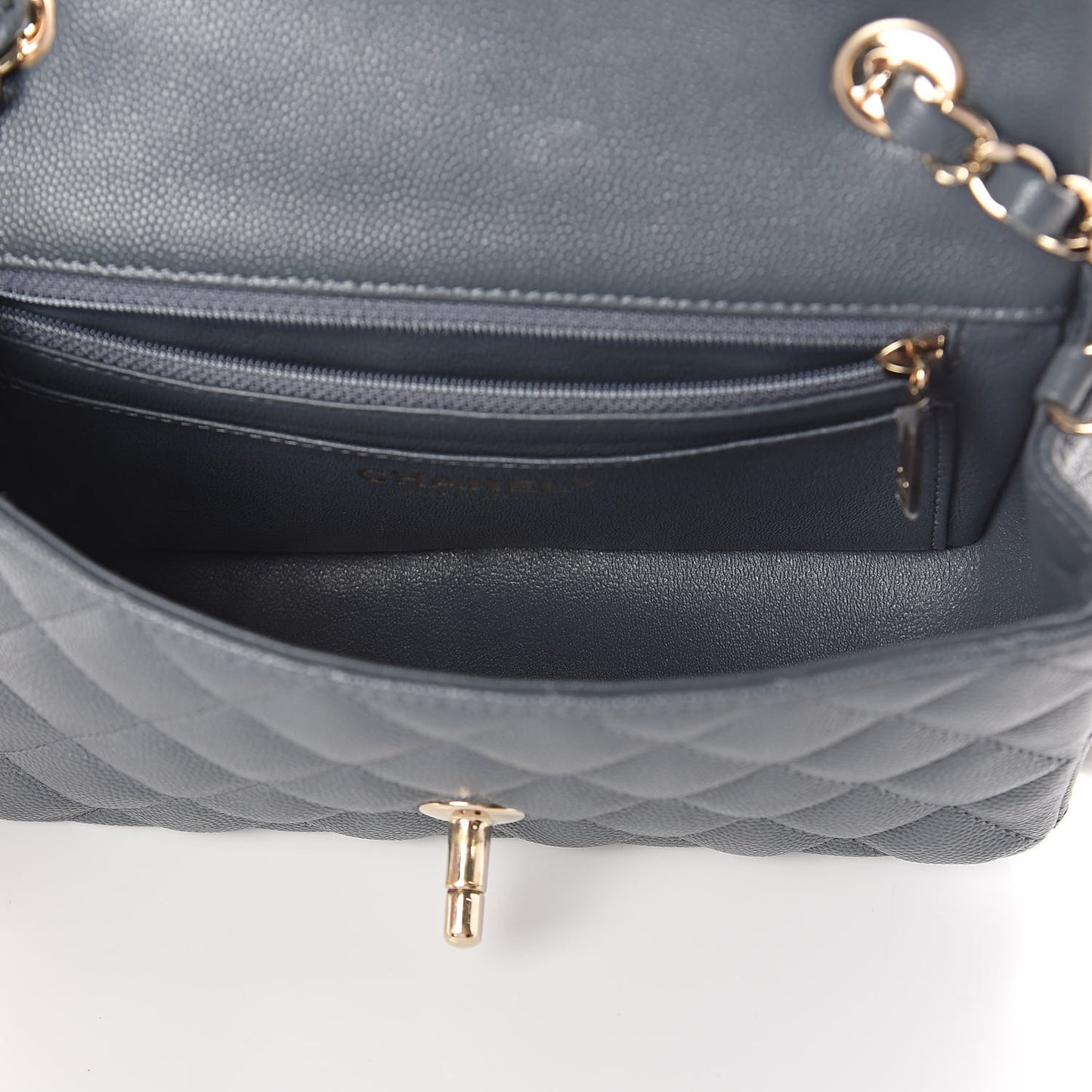 Caviar Quilted Mini Rectangular Flap Dark Grey
