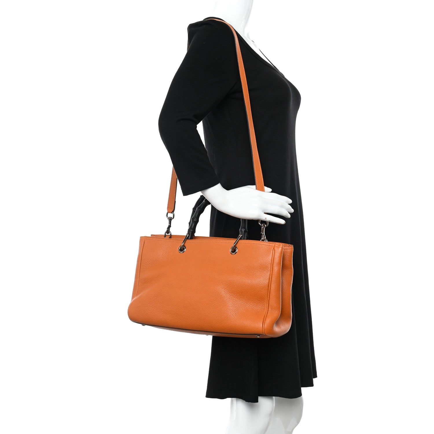 Gucci Cellarius Calfskin Medium Bamboo Shopper Tote Orange 2 of 12