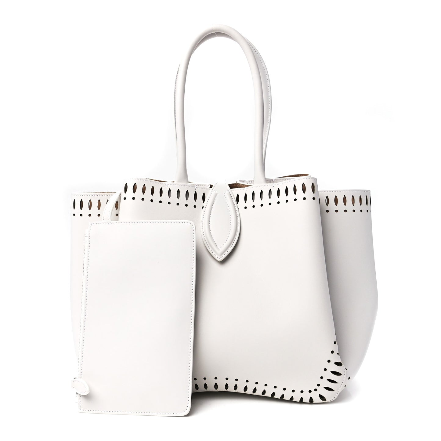 Calfskin Laser Cut Angele 20 Top Handle Bag White