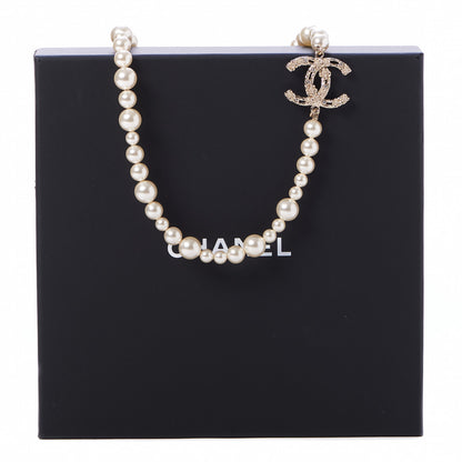 Chanel Pearl Crystal CC Camellia Short Necklace Gold 6 of 6
