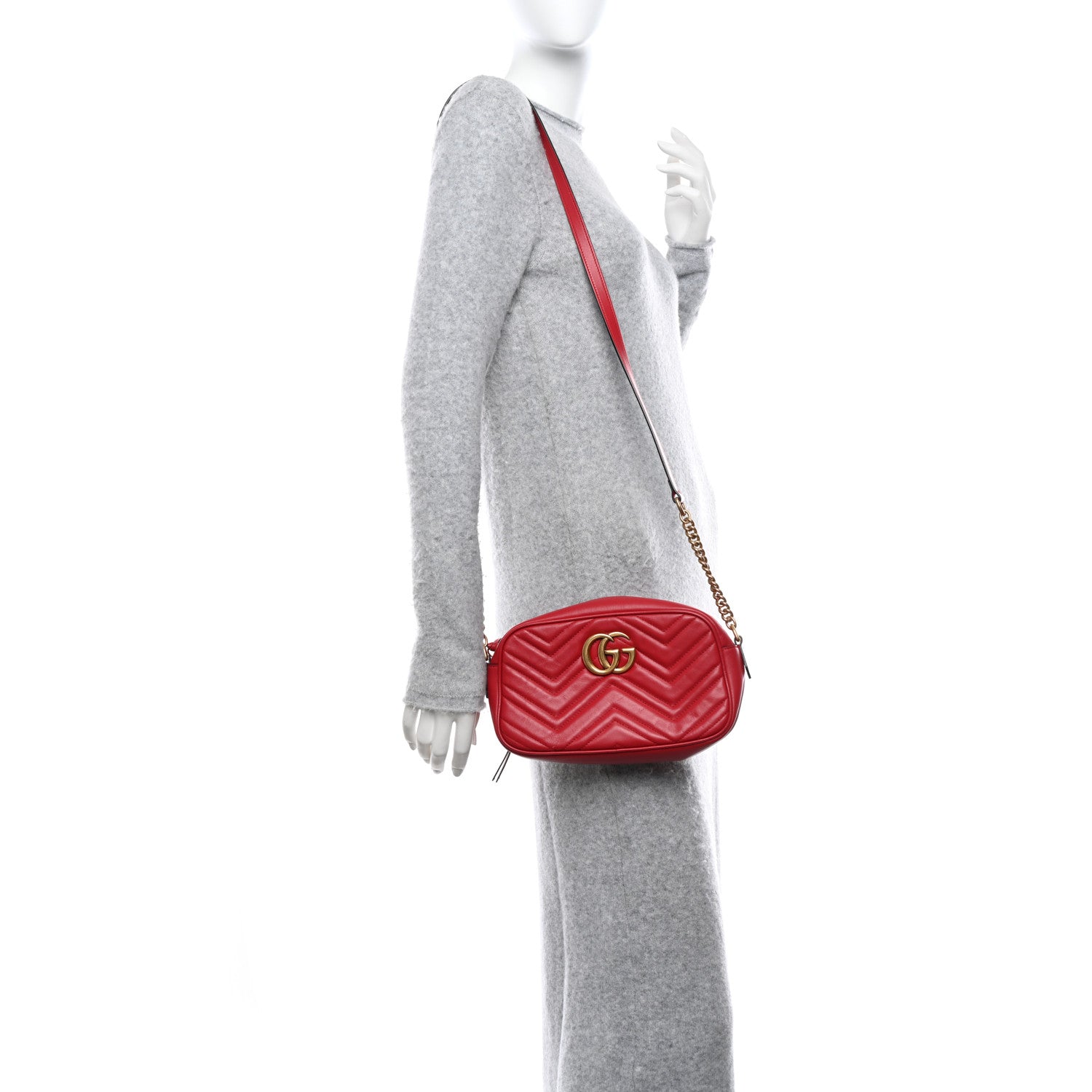 Gucci Calfskin Matelasse Small GG Marmont Chain Shoulder Bag Hibiscus Red 2 of 11