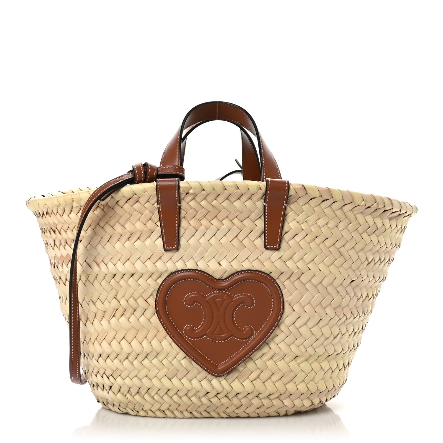 Celine Raffia Calfskin Heart Triomphe Teen Panier Tan 1 of 8