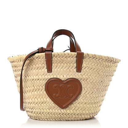 Celine Raffia Calfskin Heart Triomphe Teen Panier Tan 1 of 8