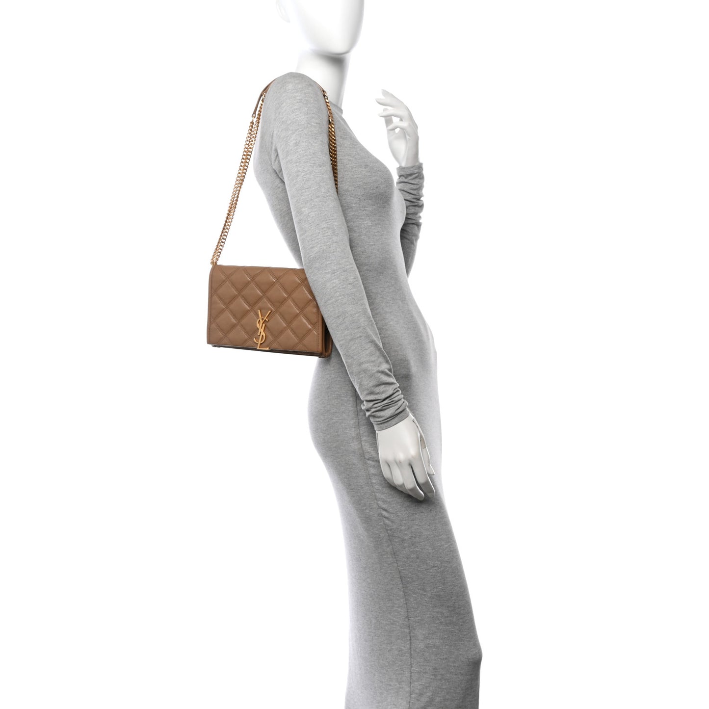 Lambskin Diamond Quilted Becky Chain Wallet Natural Tan