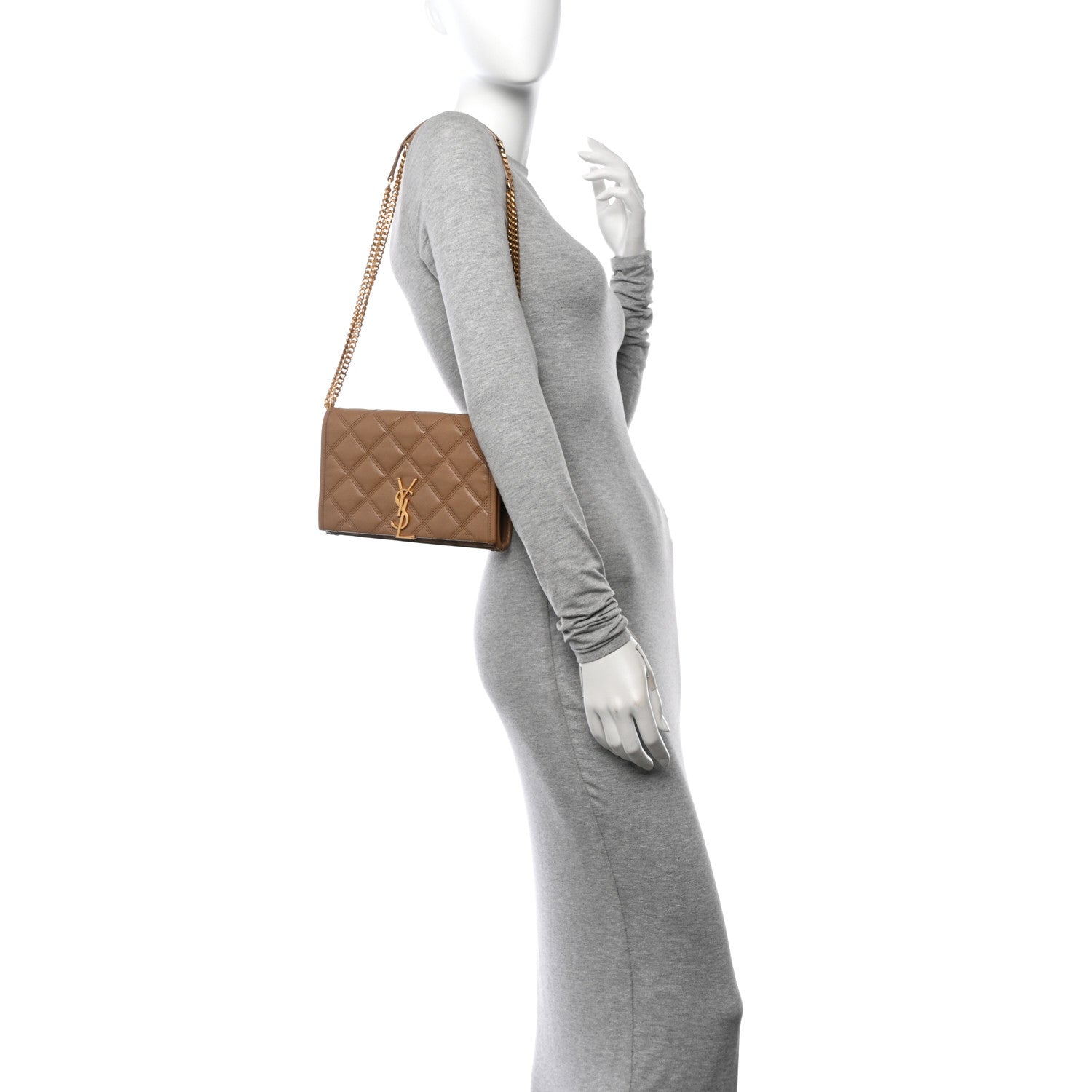 Saint Laurent Lambskin Diamond Quilted Becky Chain Wallet Natural Tan 2 of 11